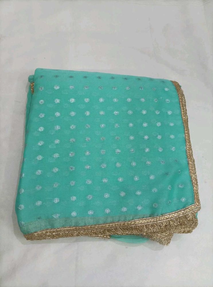 Teal with Silver Embellishments Saree