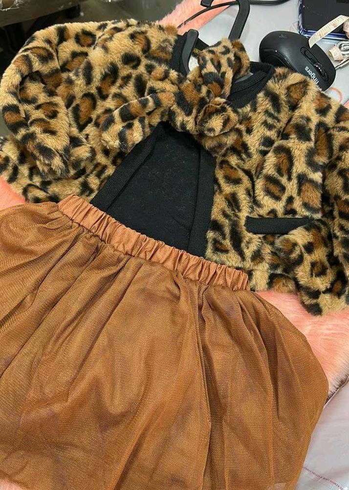 Leopard Print Faux Fur Jacket &amp; Skirt Set