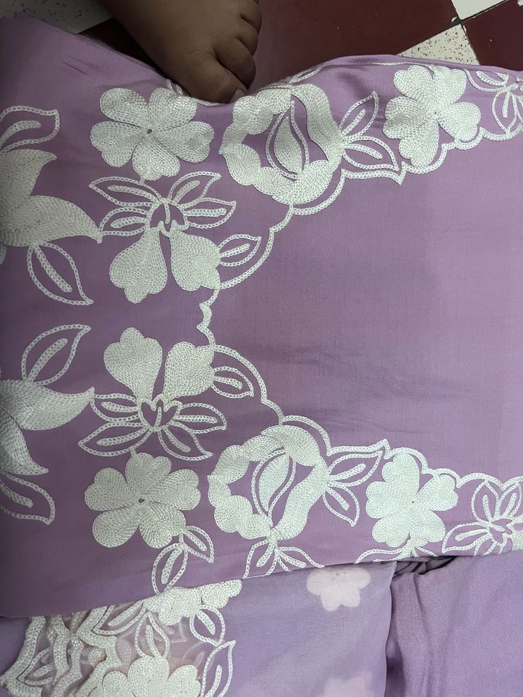 Purple Embroidered Dress Material (Unstitched)