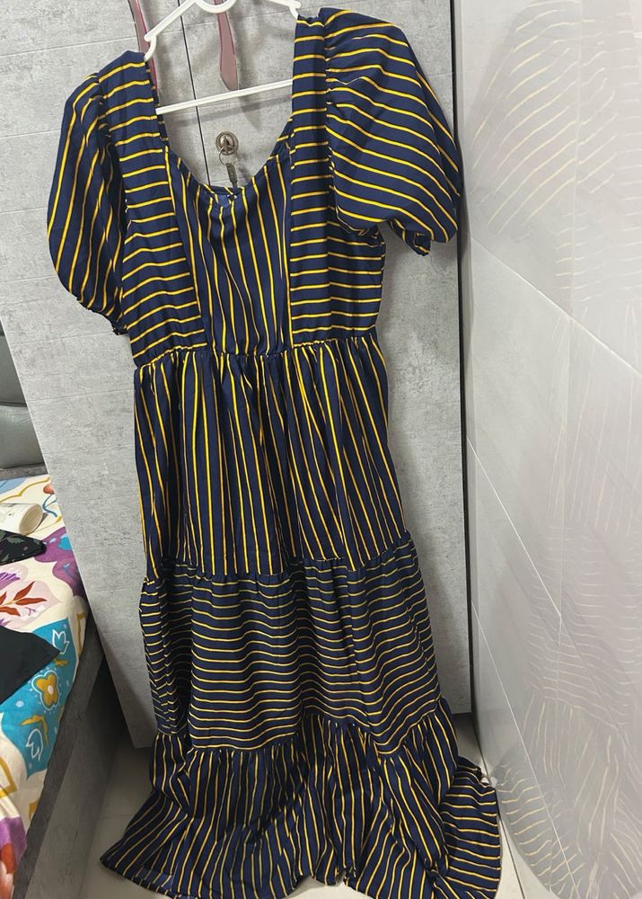 Navy &amp; Yellow Striped Maxi Dress