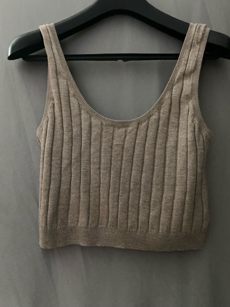 H&amp;M Rib Knit beige Crop Top