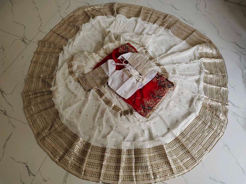 White &amp; Red Sequinned Lehenga Choli