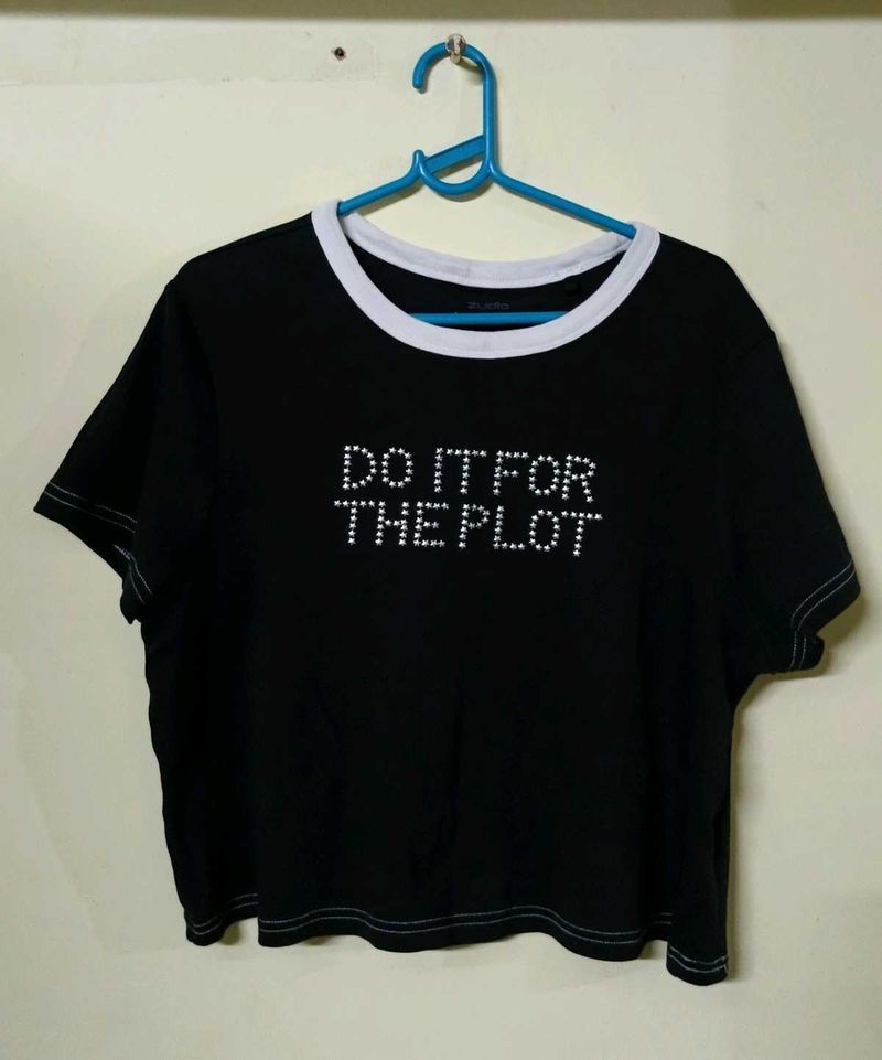 Black Crop Top "Do It For The Plot"