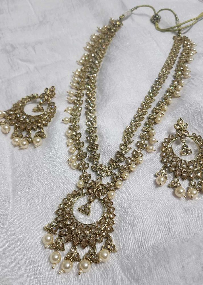 Elegant Pearl &amp; Stone Necklace Set