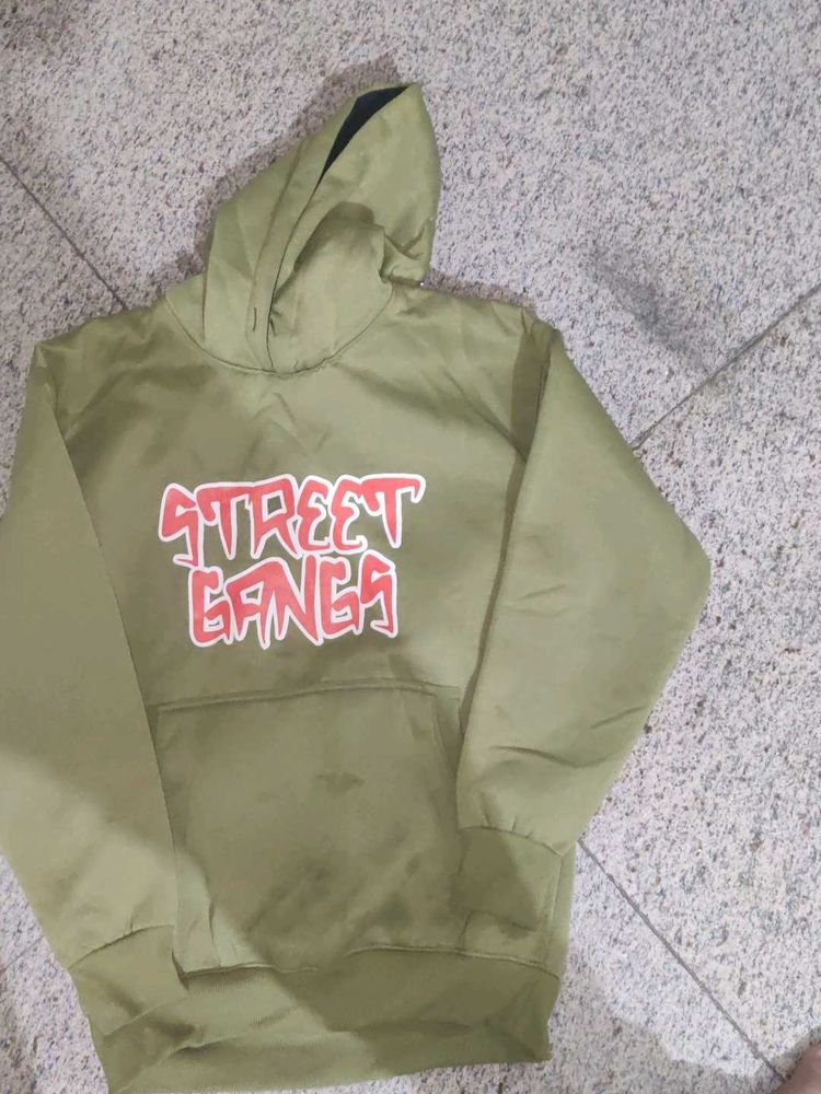 Olive Green Hoodie with "Street Gang" Print