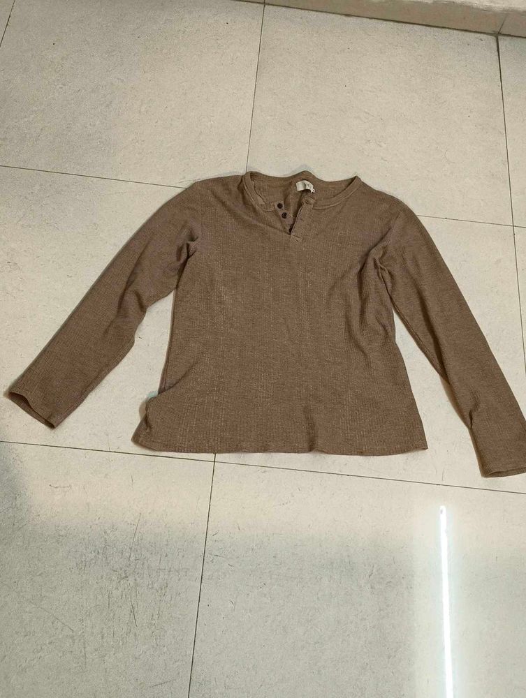 Cozy Brown Long Sleeve Henley Top
