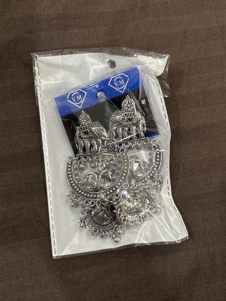 Oxidized Silver Jhumka Earrings