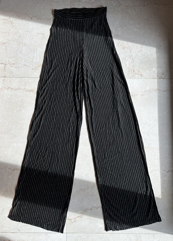 High Waist Gold &amp; Black Striped Wide Pants