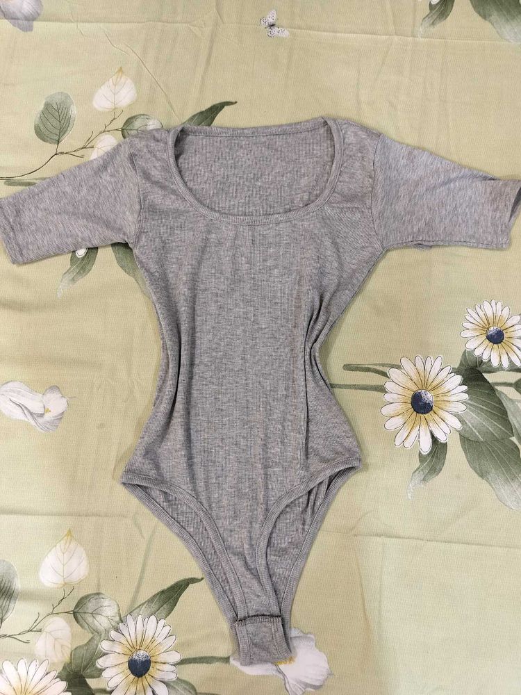 Grey Square Neck Bodysuit
