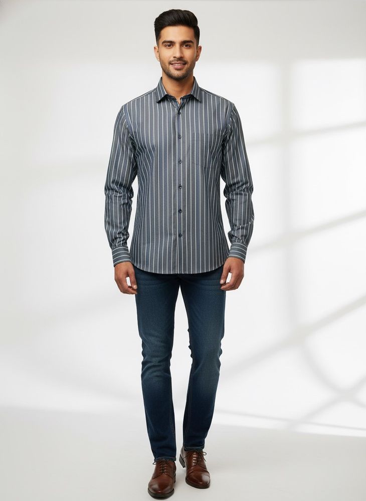 Benetton Men's Striped Dress Shirt
