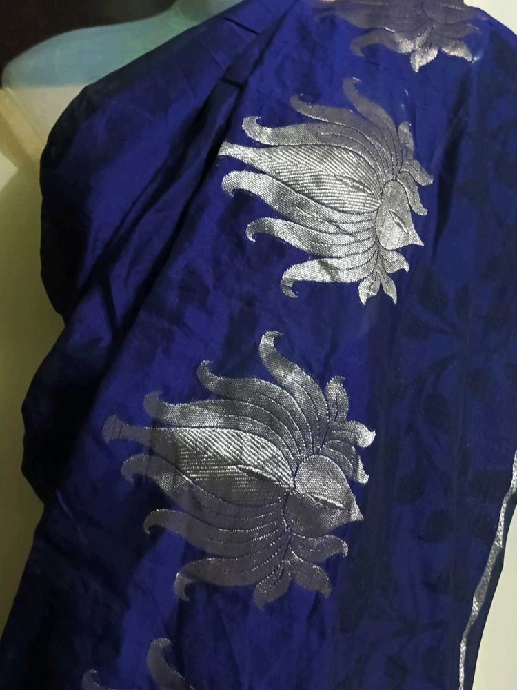 Regal Purple Silk Fabric with Copper Zari Motifs