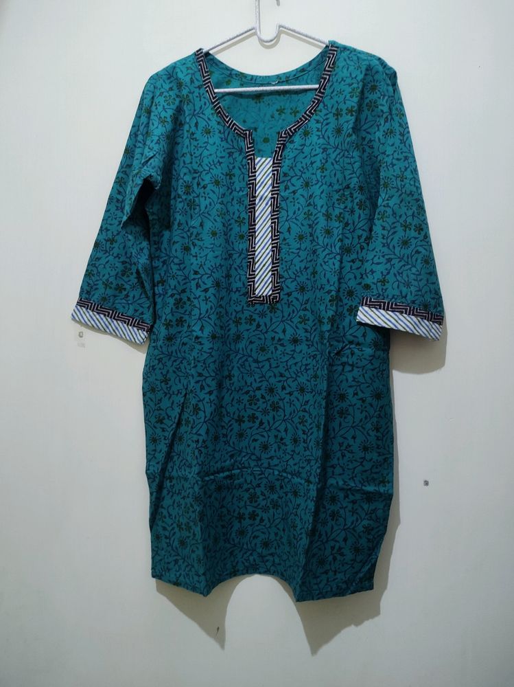 Green Floral Leaf Print Kurta