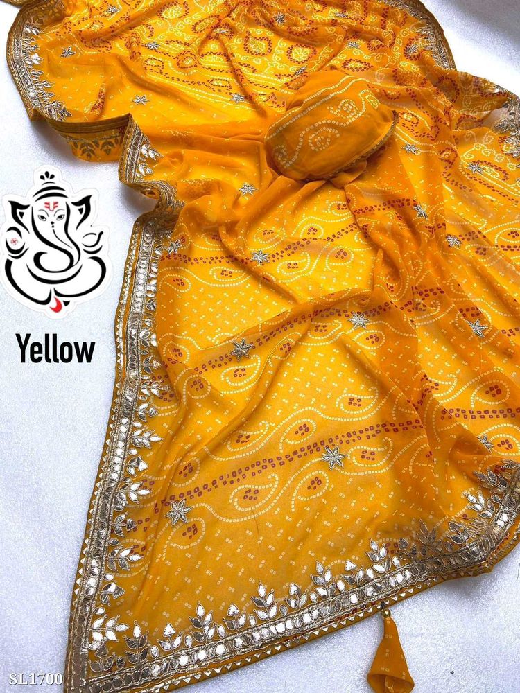 Yellow Saree Gota Patti Border Blouse Size 44 Inch