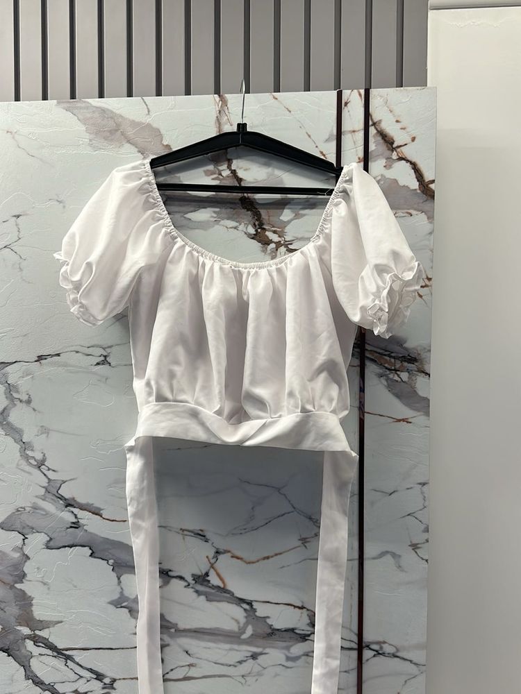 White Puff Off-Shoulder Crop Top, Bust- 36/38