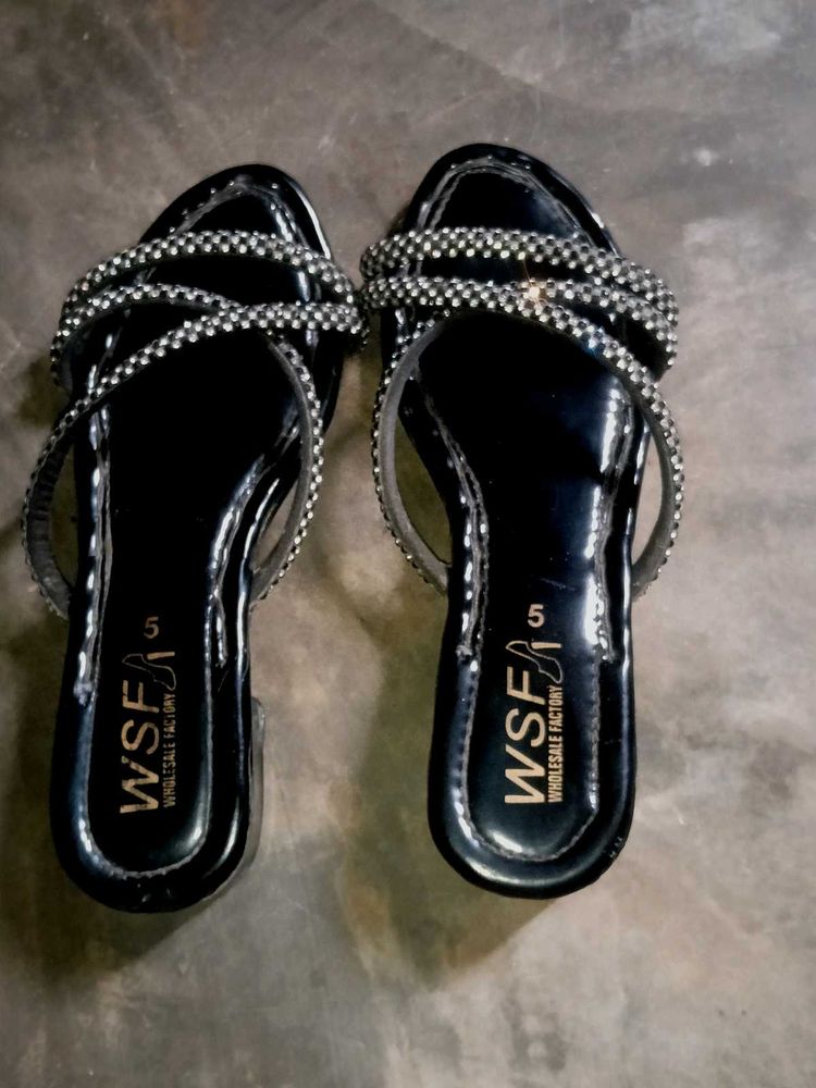 Sparkling Embellished Black Sandals