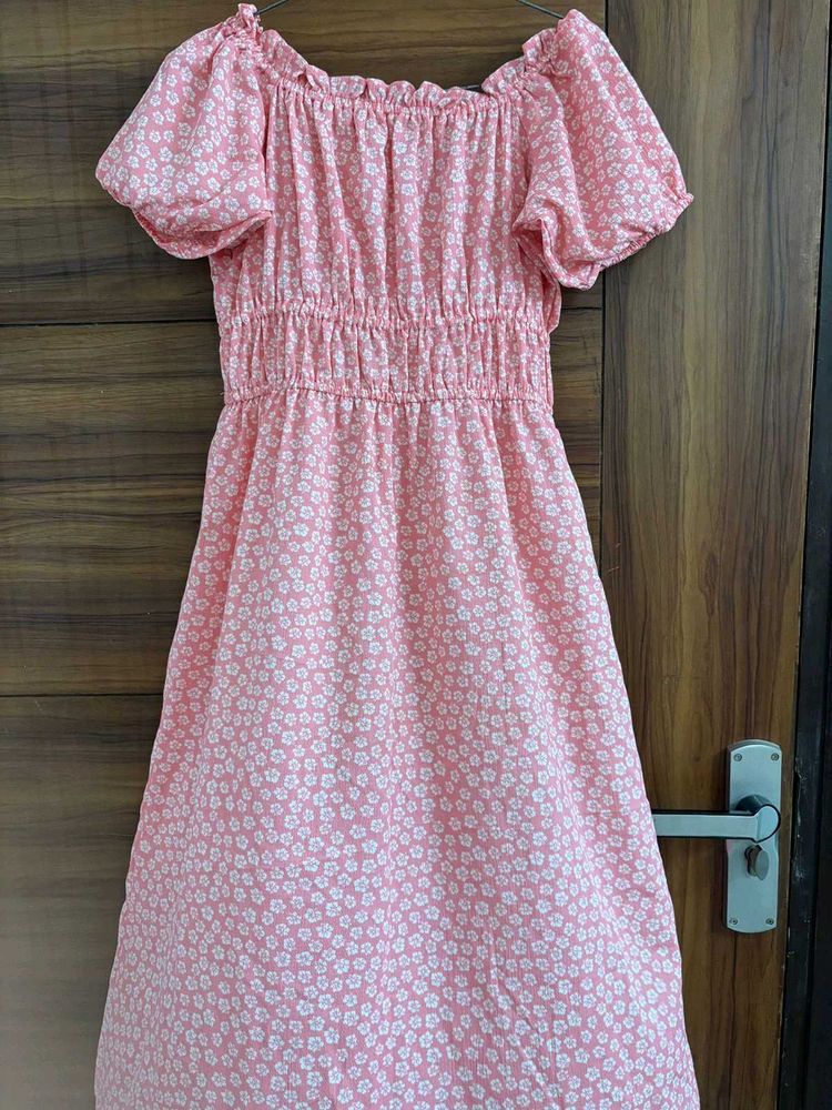 Pink floral midi dress