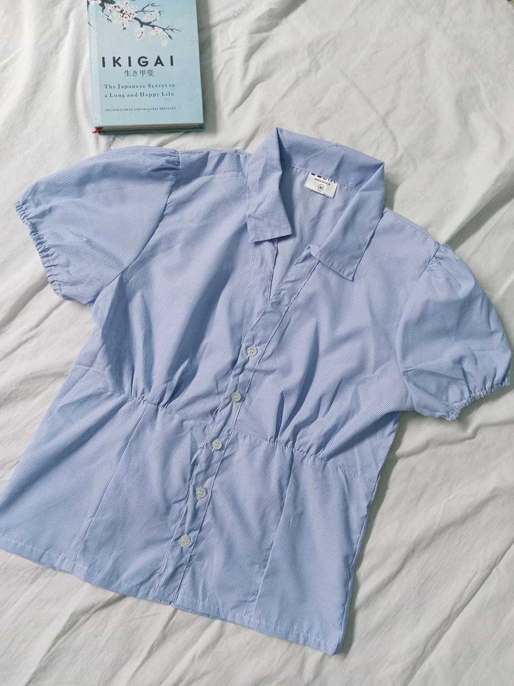 💙 blue puffed sleeve striped top ( New )