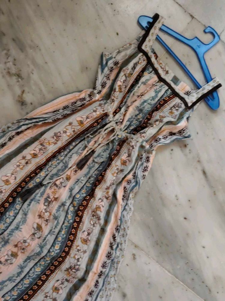 Boho Print Tie-Waist Maxi Dress