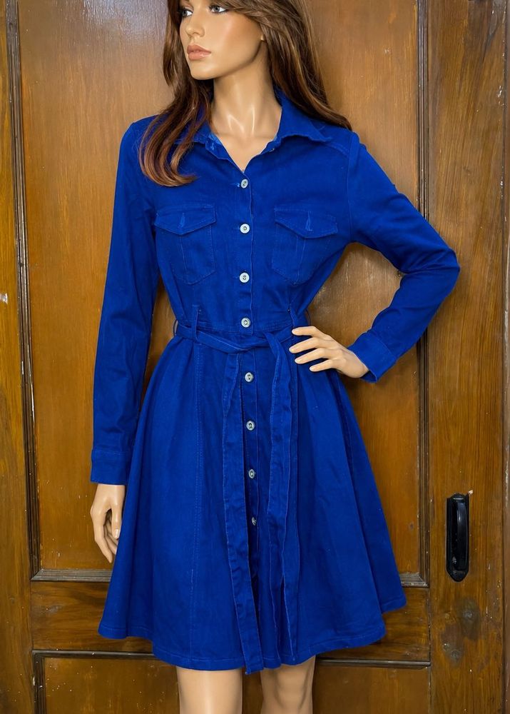 Royal Blue Long Sleeve Belted Dress