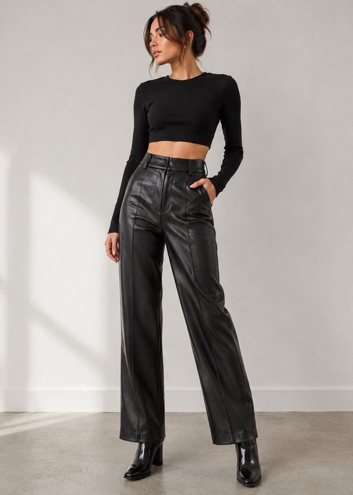 Zipper Faux Leather Pants Size XS