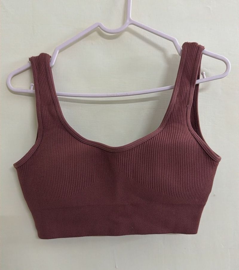 Ribbed Brown Sports Bra
