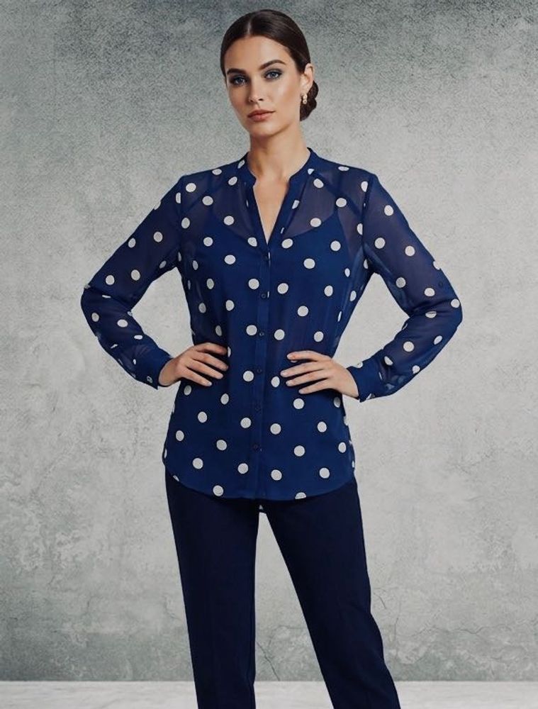 Chic Navy Polka Dot Sheer shirt
