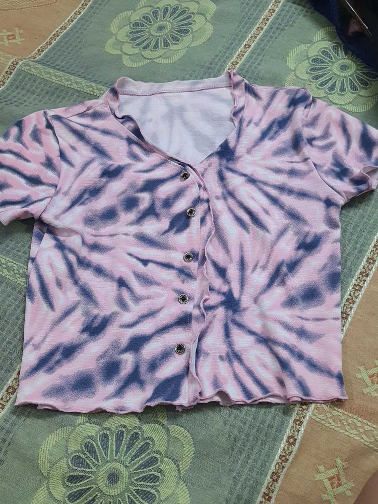 Tie-Dye Button-Up Crop Top