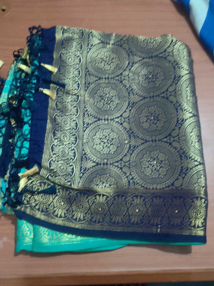 Elegant Blue &amp; Gold Banarasi Silk Saree