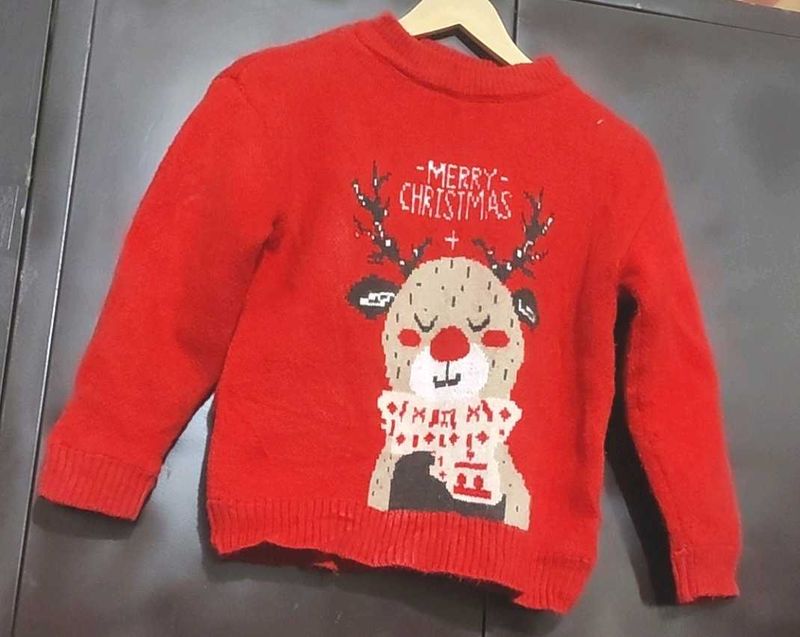 Red Merry Christmas Print Winter Sweater 6-8 Year