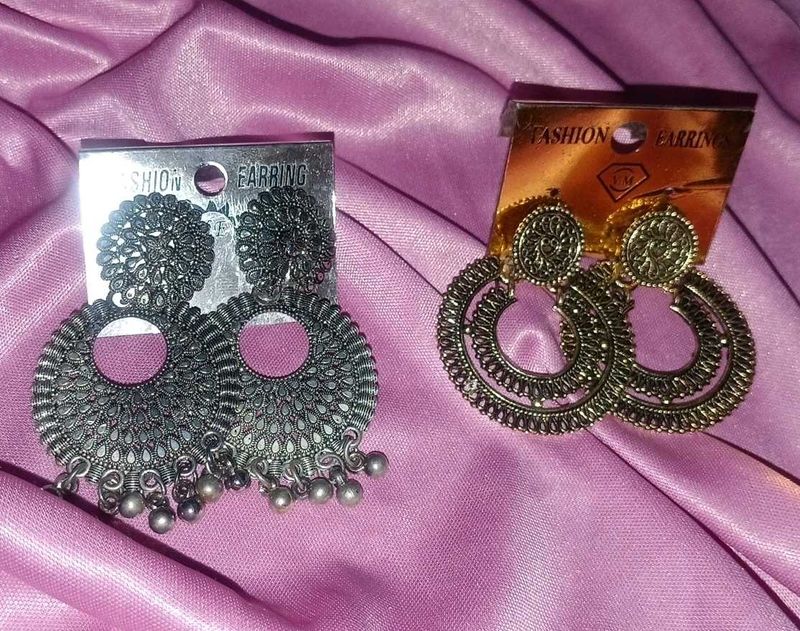 Combo of Boho Jhumka Earrings - Silver &amp; Gold Tone
