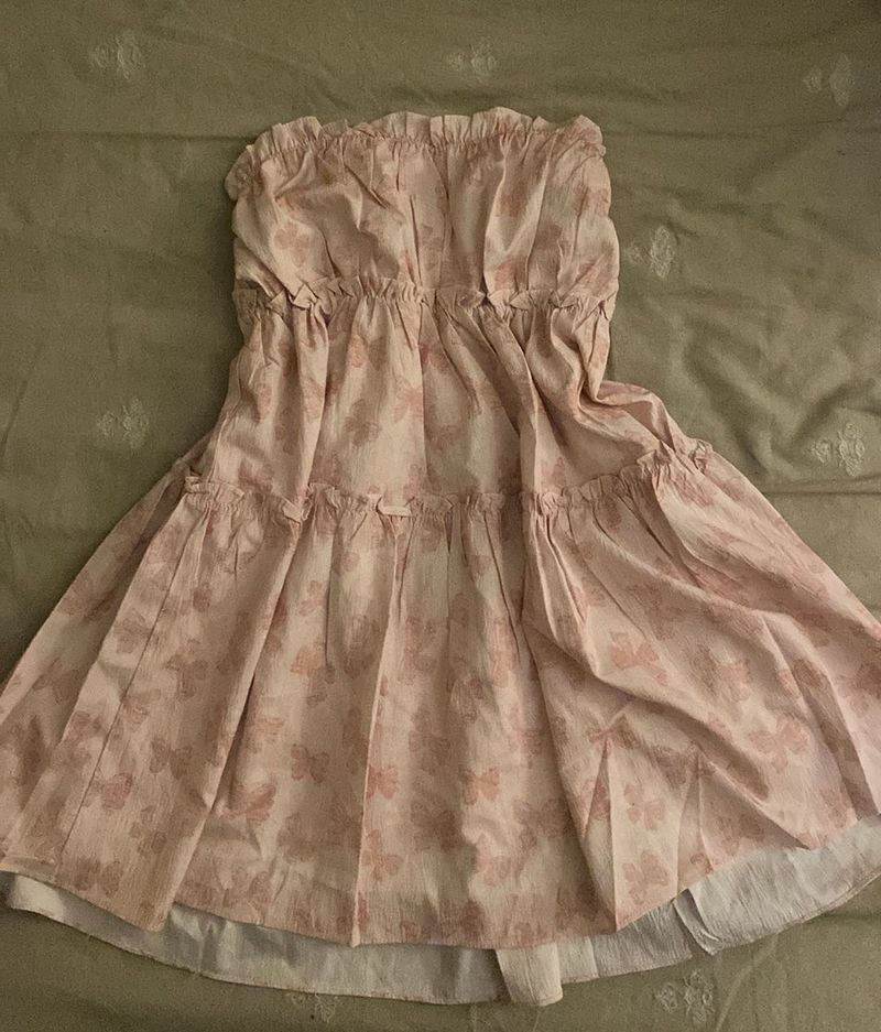Pink Floral Strapless Dress