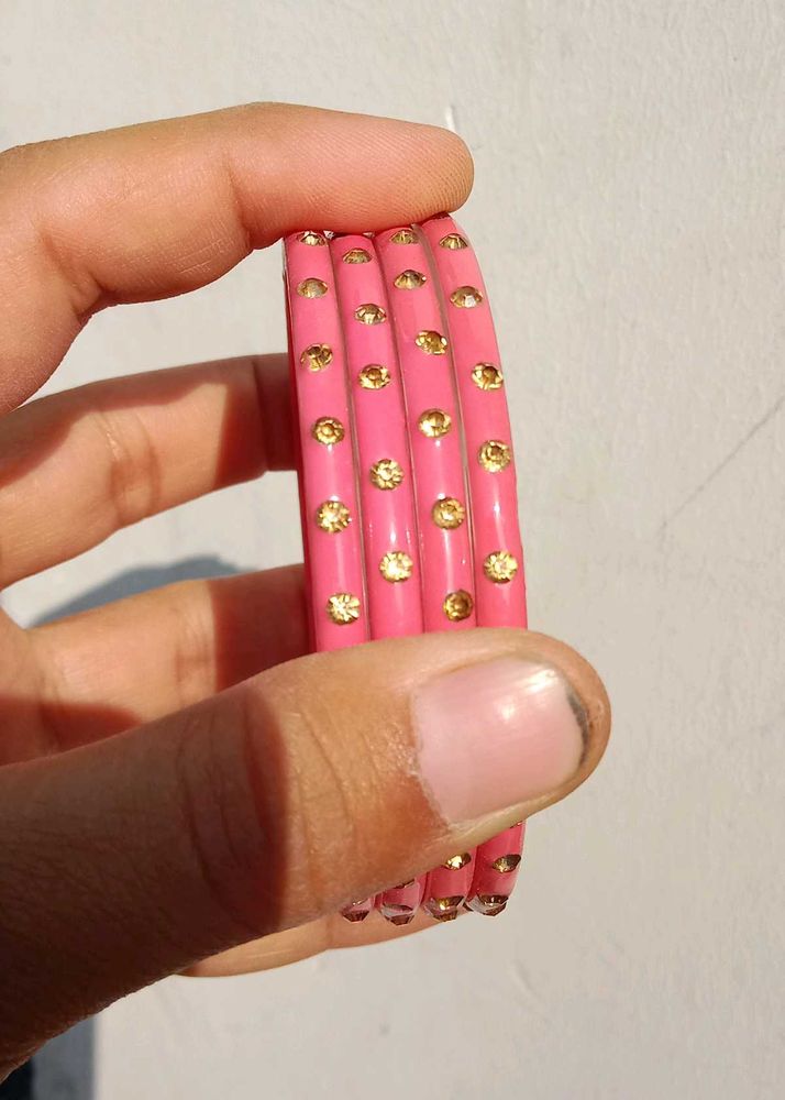 Chic Pink Bangles with Gold Embellishments