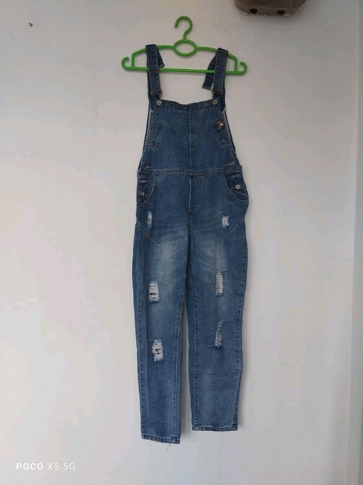 Distressed Denim Overalls