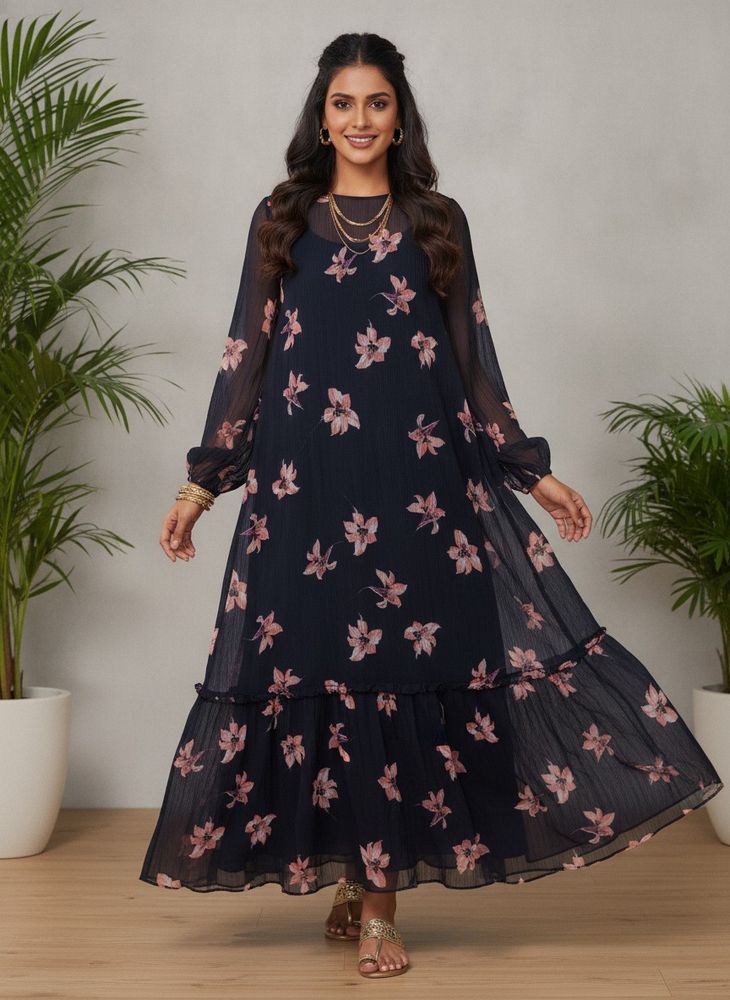Floral Print Sheer Maxi Dress anchor Leg