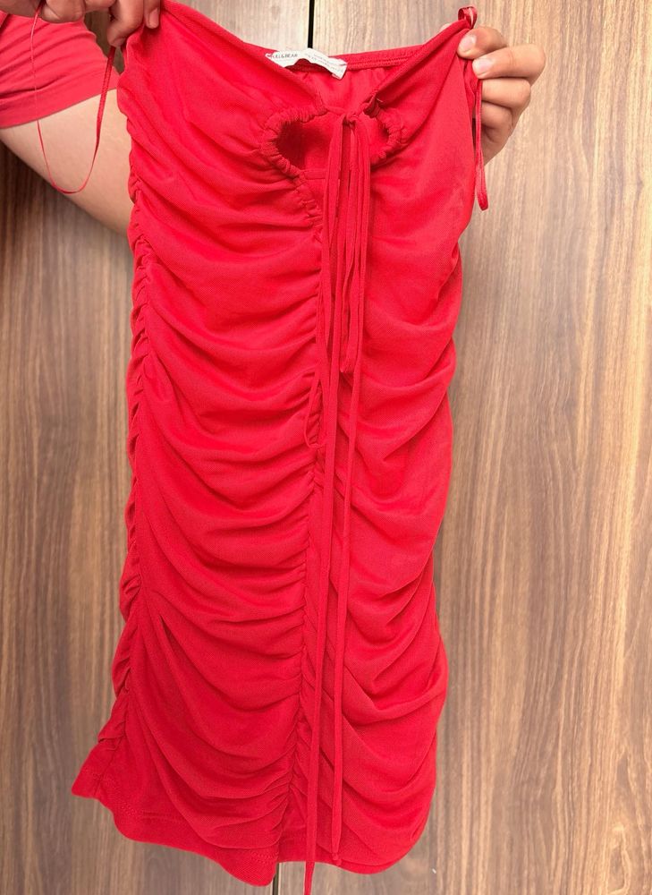 Red Ruched Bodycon Dress/top