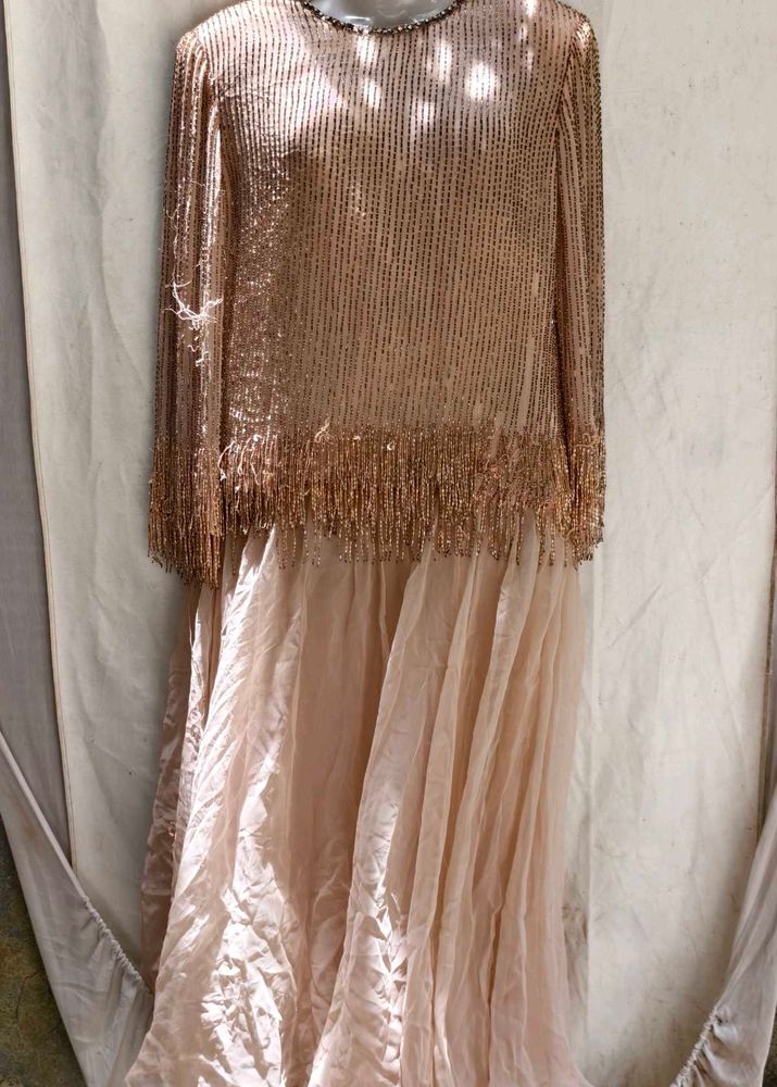 12J6. Sparkling Beaded &amp; Fringe Gown