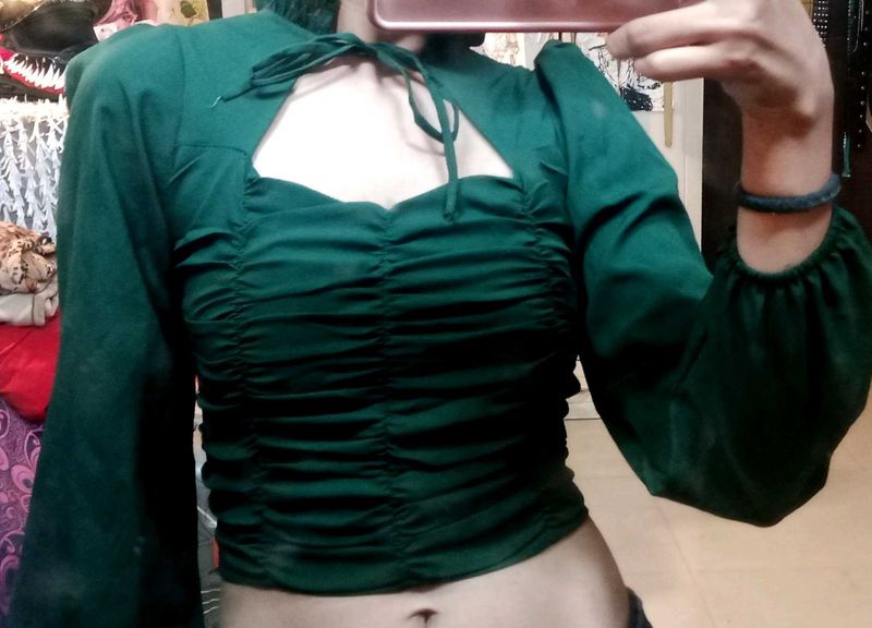 Zara green tie up corset crop top