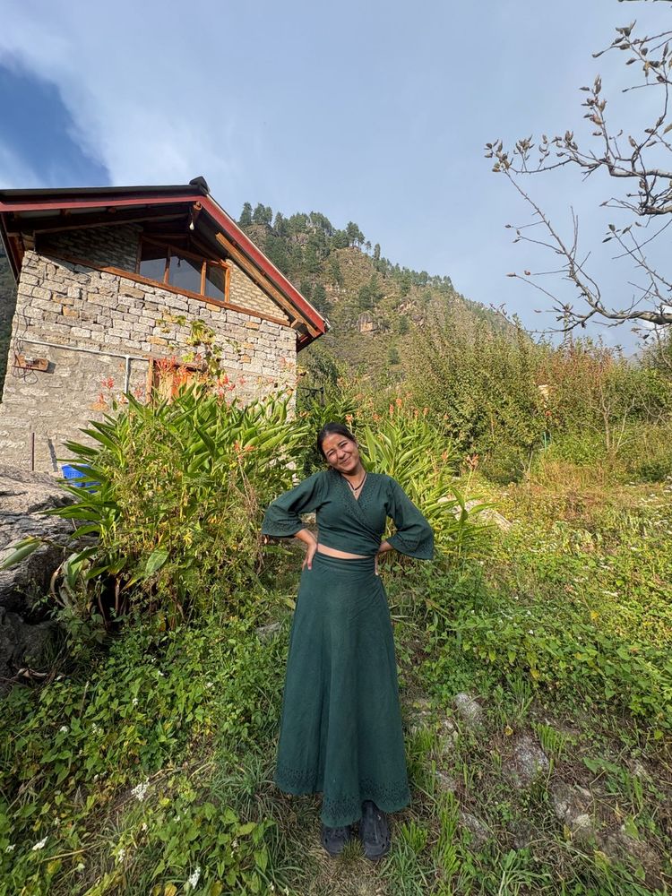 Boho Green Wrap Top &amp; Skirt Set