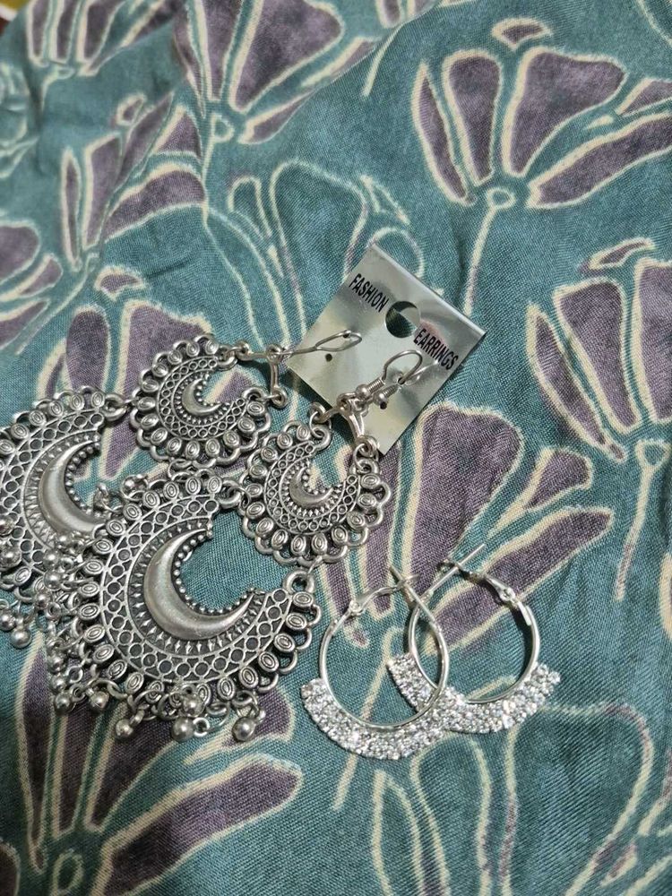 Boho Oxidized Silver Jhumka Earrings Set