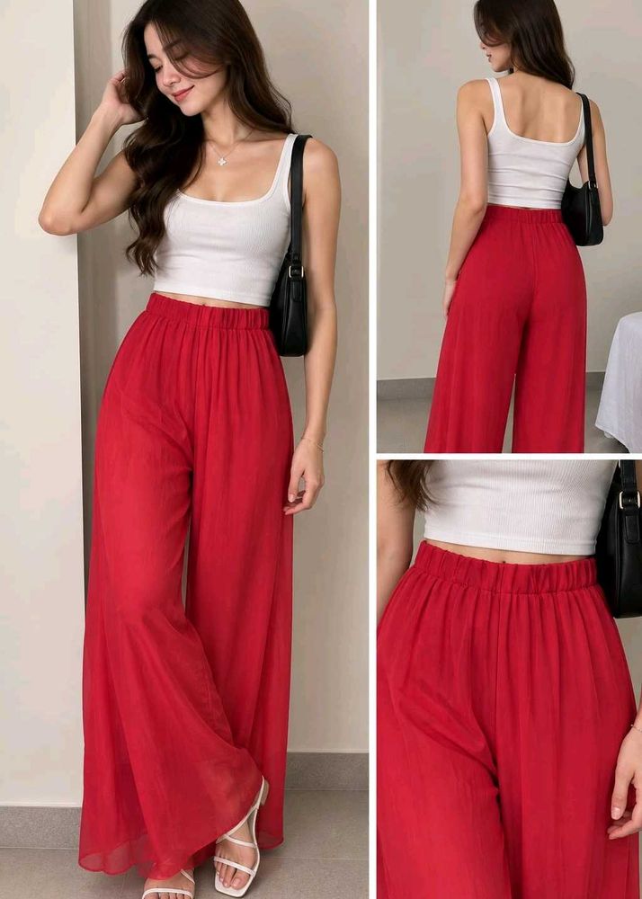 Flowy Red Wide-Leg Pants