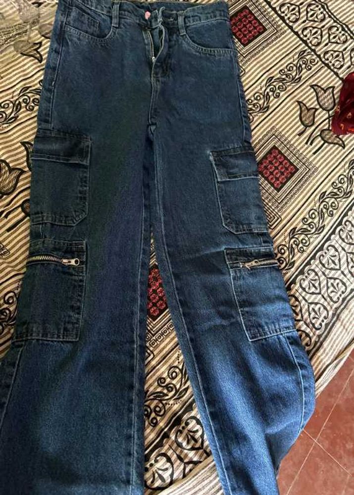 Viral Korean Blue Denim Cargo Pants