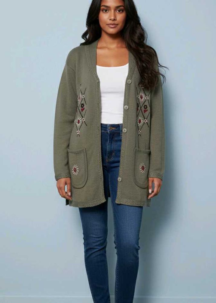 Embroidered Knit Cardigan Sweater
