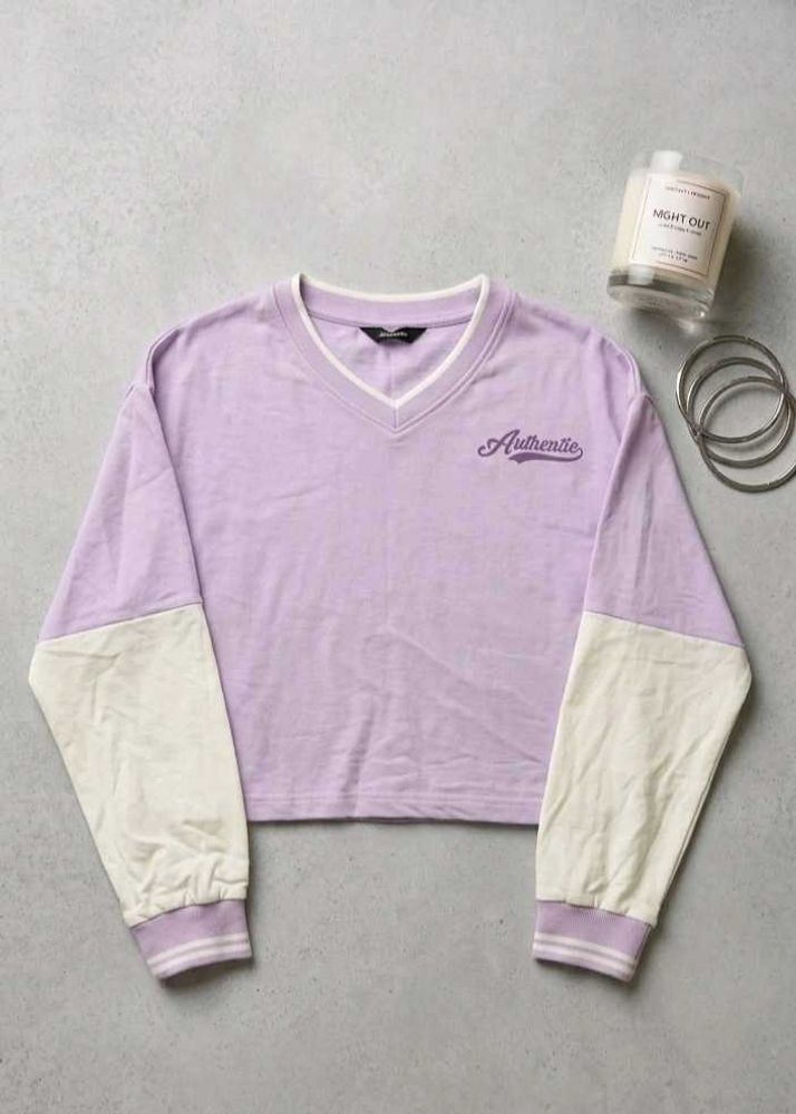 Purple &amp; Cream Varsity Style Top