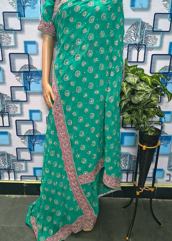 Saree blouse Flourescent green kasab full work