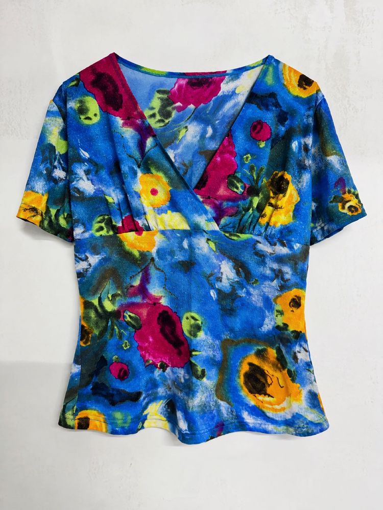 Vibrant Floral Print Wrap Top