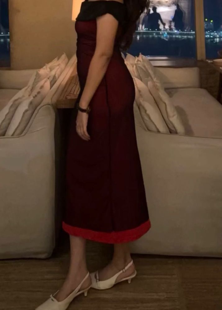 Elegant Off-Shoulder Maroon Dress