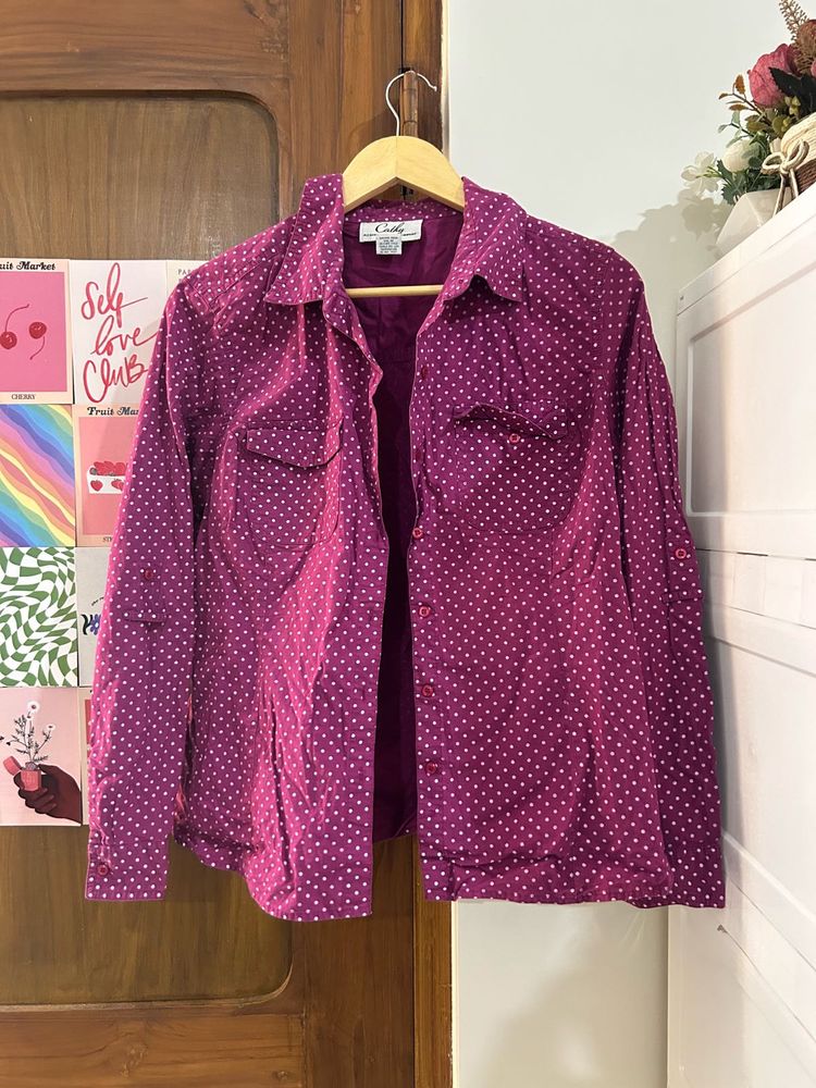Chic Purple Polka Dot Button-Up Shirt