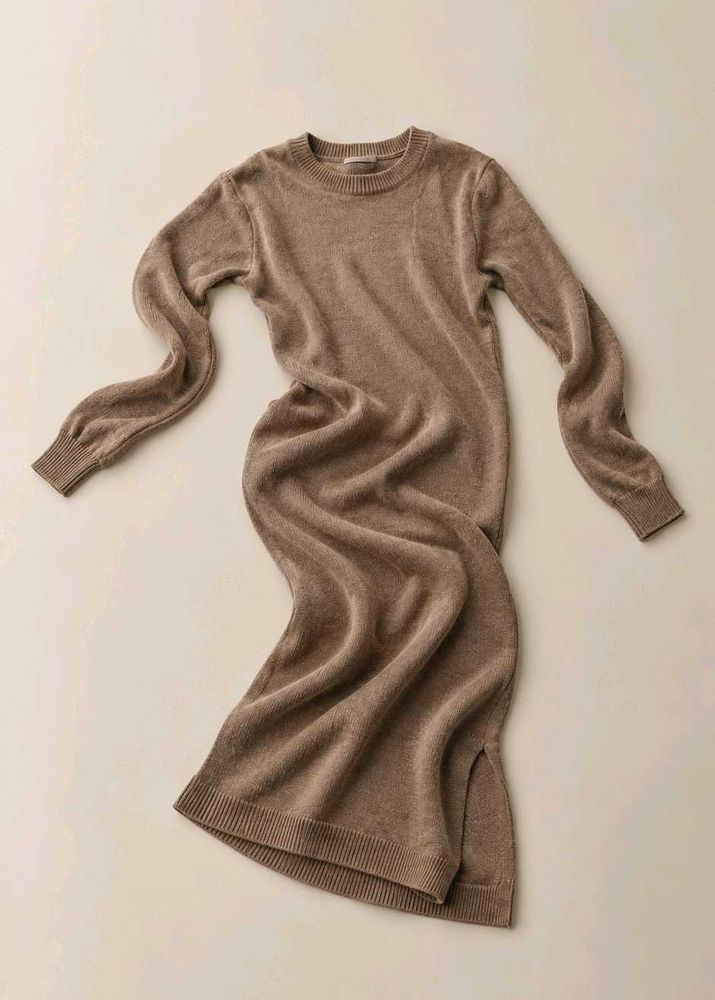 TAUPE BROWN KNITTED LONG SLEEVE SWEATER MAXI DRESS