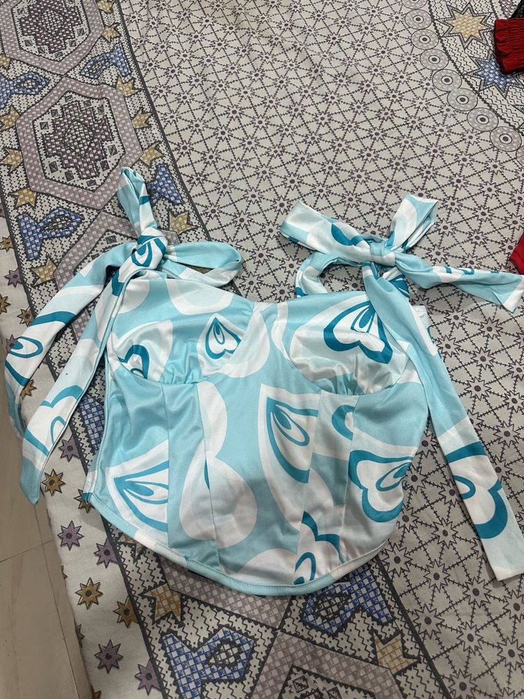 Trendy Blue Floral Corset Top (26 size)
