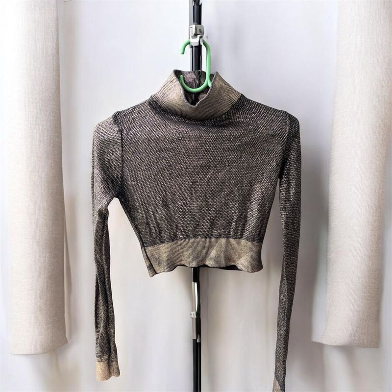 Sparkly Metallic Turtleneck Top